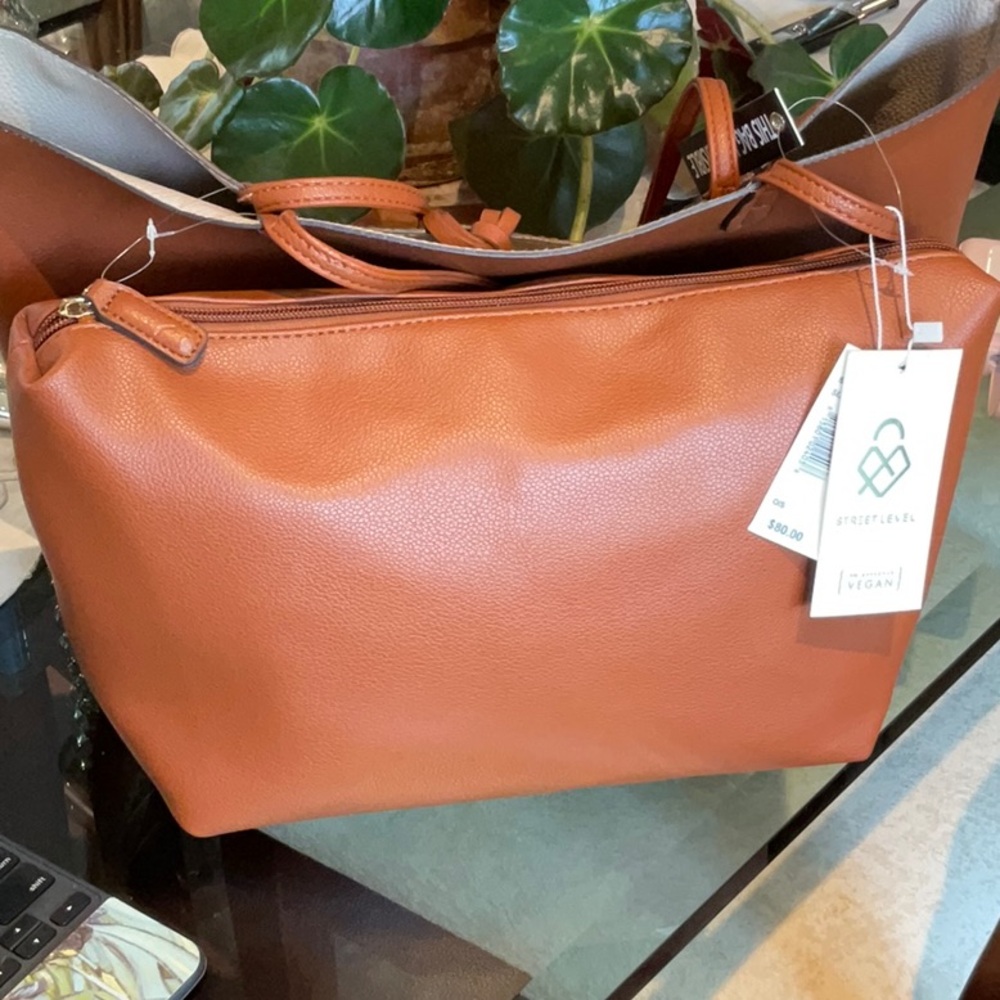 Street Level Brown Vegan Leather Tote